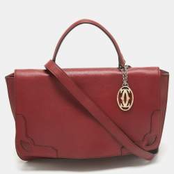 Cartier Burgundy Leather and Suede Marcello De Cartier Flap Top Handle Bag
