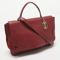Cartier Burgundy Leather and Suede Marcello De Cartier Flap Top Handle Bag