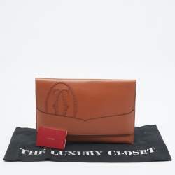 Pre Owned Cartier Brown Leather Logo Flap Clutch