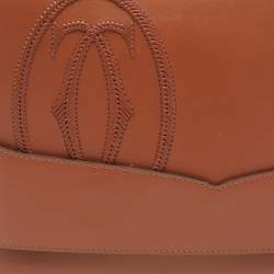 Pre Owned Cartier Brown Leather Logo Flap Clutch