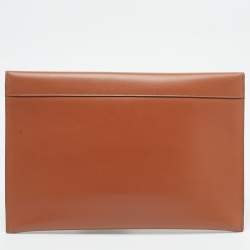 Pre Owned Cartier Brown Leather Logo Flap Clutch