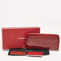 Cartier Burgundy Patent Leather Happy Birthday Zip Around Wallet