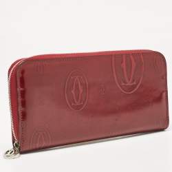 Cartier Burgundy Patent Leather Happy Birthday Zip Around Wallet