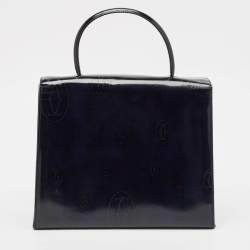 Pre Owned Cartier Navy Blue Patent Leather Happy Birthday Top Handle Bag