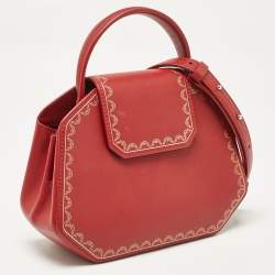 Pre Owned Cartier Red Leather Mini Guirlande De Cartier Top Handle Bag