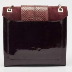 Pre Owned Cartier Burgundy Patent Leather/Suede and Snakeskin Classic Feminine Line Chain Bag