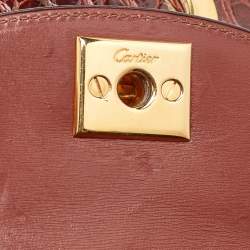Pre Owned Cartier Brown Crocodile Panther Logo Shoulder Bag