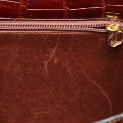 Pre Owned Cartier Brown Crocodile Panther Logo Shoulder Bag