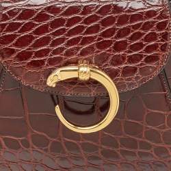 Pre Owned Cartier Brown Crocodile Panther Logo Shoulder Bag