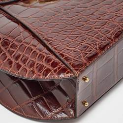 Pre Owned Cartier Brown Crocodile Panther Logo Shoulder Bag