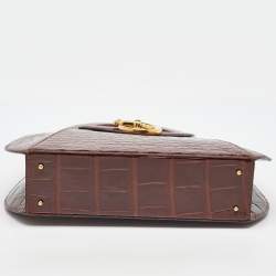 Pre Owned Cartier Brown Crocodile Panther Logo Shoulder Bag