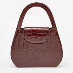 Pre Owned Cartier Brown Crocodile Panther Logo Shoulder Bag