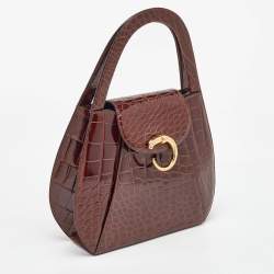 Pre Owned Cartier Brown Crocodile Panther Logo Shoulder Bag