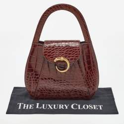 Pre Owned Cartier Brown Crocodile Panther Logo Shoulder Bag