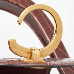 Pre Owned Cartier Brown Crocodile Panther Logo Shoulder Bag