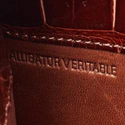 Pre Owned Cartier Brown Crocodile Panther Logo Shoulder Bag