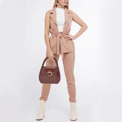 Pre Owned Cartier Brown Crocodile Panther Logo Shoulder Bag