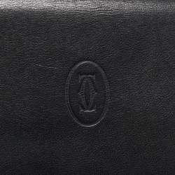Pre Owned Cartier Black Leather Must de Cartier Bifold Long Wallet
