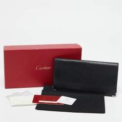 Pre Owned Cartier Black Leather Must de Cartier Bifold Long Wallet