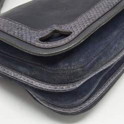 Cartier Navy Blue Suede and Python Marcello de Cartier Saddle Bag
