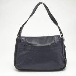 Cartier Navy Blue Suede and Python Marcello de Cartier Saddle Bag