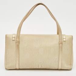 Pre Owned Cartier Gold Fabric and Leather Happy Birthday Cabochon Flap Bag