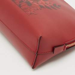 Pre Owned Cartier Red Panthere Logo Leather Zip Cosmetic Pouch