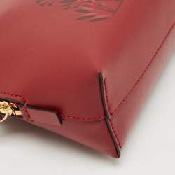 Pre Owned Cartier Red Panthere Logo Leather Zip Cosmetic Pouch