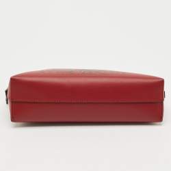 Pre Owned Cartier Red Panthere Logo Leather Zip Cosmetic Pouch