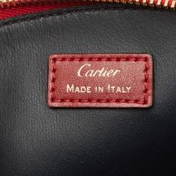 Pre Owned Cartier Red Panthere Logo Leather Zip Cosmetic Pouch