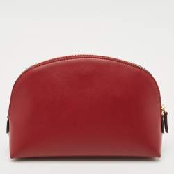 Pre Owned Cartier Red Panthere Logo Leather Zip Cosmetic Pouch