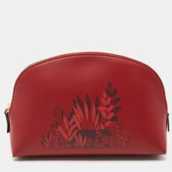 Cartier Red Panthere Logo Leather Zip Cosmetic Pouch