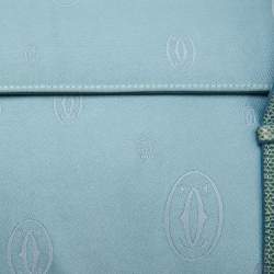 Pre Owned Cartier Blue Satin and Karung Leather Trimmed Happy Birthday Cabochon Flap Bag