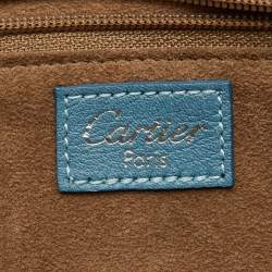 Pre Owned Cartier Blue Satin and Karung Leather Trimmed Happy Birthday Cabochon Flap Bag