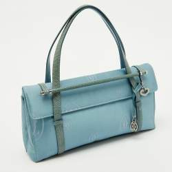 Pre Owned Cartier Blue Satin and Karung Leather Trimmed Happy Birthday Cabochon Flap Bag