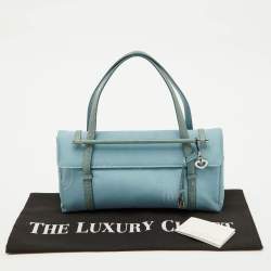 Pre Owned Cartier Blue Satin and Karung Leather Trimmed Happy Birthday Cabochon Flap Bag