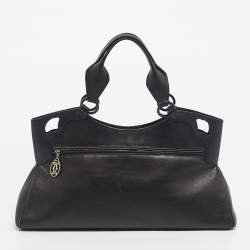 Pre Owned Cartier Black Karung and Leather Medium Marcello de Cartier Bag