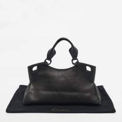 Pre Owned Cartier Black Karung and Leather Medium Marcello de Cartier Bag