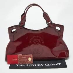 Pre Owned Cartier Dark Red Patent Leather Small Marcello De Cartier Tote