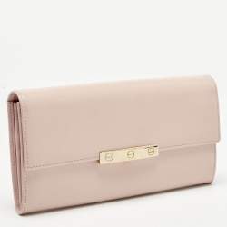 Pre Owned Cartier Light Pink Leather Love Flap Continental Wallet