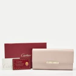 Pre Owned Cartier Light Pink Leather Love Flap Continental Wallet