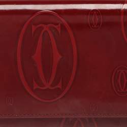 Pre Owned Cartier Maroon Patent Leather Happy Birthday Continental Wallet