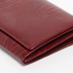Pre Owned Cartier Maroon Patent Leather Happy Birthday Continental Wallet
