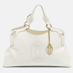 Pre Owned Cartier White Leather Large Marcello de Cartier Bag