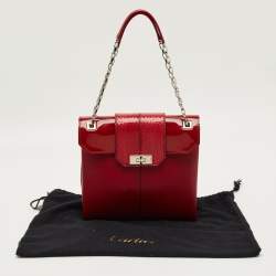 Pre Owned Cartier Red Python, Patent and Leather Classic Feminine Line Chain Bag