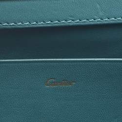 Pre Owned Cartier Black/Teal Satin and Leather Embroidered Panthere De Cartier Chain Clutch