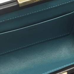 Pre Owned Cartier Black/Teal Satin and Leather Embroidered Panthere De Cartier Chain Clutch