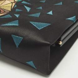 Pre Owned Cartier Black/Teal Satin and Leather Embroidered Panthere De Cartier Chain Clutch