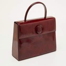 Pre Owned Cartier Happy Birthday Burgundy Patent Leather Top Handle Bag