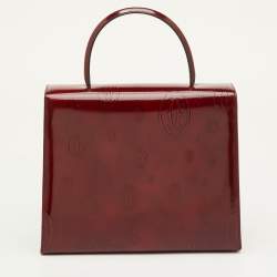Pre Owned Cartier Happy Birthday Burgundy Patent Leather Top Handle Bag